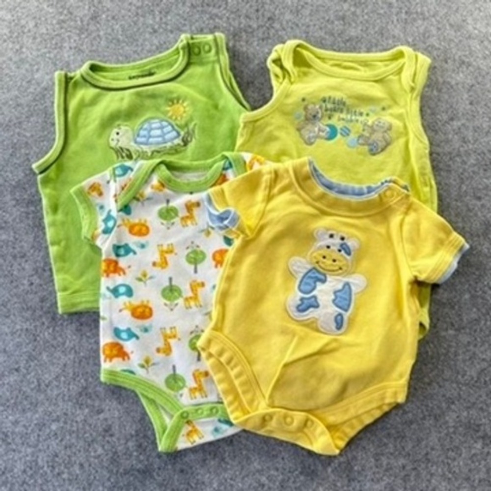 Vintage Adorable Weeplay Baby Bodysuit Lot 4pc Turtle Cow Bear Animal Print 0-9M